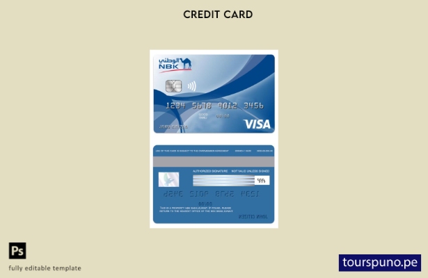 lista para imprimir plantilla de tarjeta de crédito clásica visa Kuwait NBK Bank